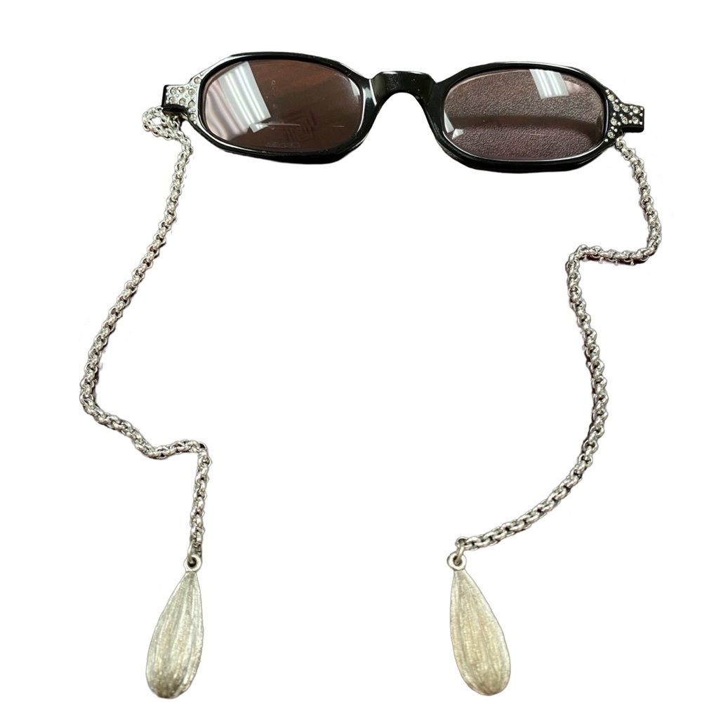 Rare Vintage 1960’s Black Oval Style Silver Chain Arm Sunglasses Bi-Focals